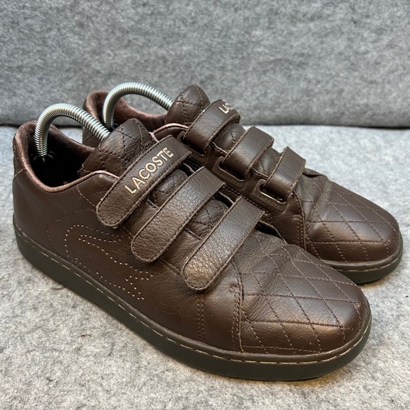 Lacoste Mens Brown Leather Quilted Low Top Sneakers Hook & Loop Size 9 - Picture 1 of 9